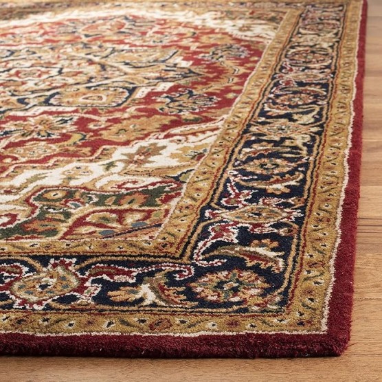 Classic Collection Area Rug - 8'3" x 11', Red & Navy, Handmade Traditional Oriental Wool, Ideal for High Traffic Areas in Living Room, Bedroom (CL763B)