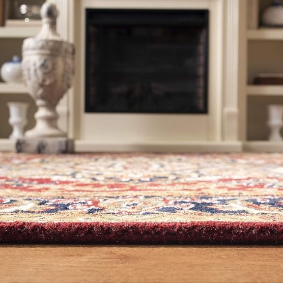 Classic Collection Area Rug - 8'3" x 11', Red & Navy, Handmade Traditional Oriental Wool, Ideal for High Traffic Areas in Living Room, Bedroom (CL763B)