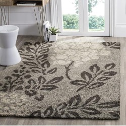 Area Rug 8x10 - Florida Shag Collection - Large - Smoke & Dark Brown, Floral Design, Non-Shedding & Easy Cleaning, Plush Thick Pile, Ideal for Living Room, Bedroom, Dining Space (SG456-7928)