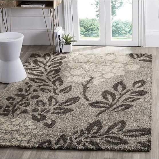 Area Rug 8x10 - Florida Shag Collection - Large - Smoke & Dark Brown, Floral Design, Non-Shedding & Easy Cleaning, Plush Thick Pile, Ideal for Living Room, Bedroom, Dining Space (SG456-7928)