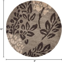 Area Rug 8x10 - Florida Shag Collection - Large - Smoke & Dark Brown, Floral Design, Non-Shedding & Easy Cleaning, Plush Thick Pile, Ideal for Living Room, Bedroom, Dining Space (SG456-7928)