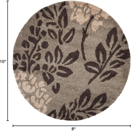 Area Rug 8x10 - Florida Shag Collection - Large - Smoke & Dark Brown, Floral Design, Non-Shedding & Easy Cleaning, Plush Thick Pile, Ideal for Living Room, Bedroom, Dining Space (SG456-7928)