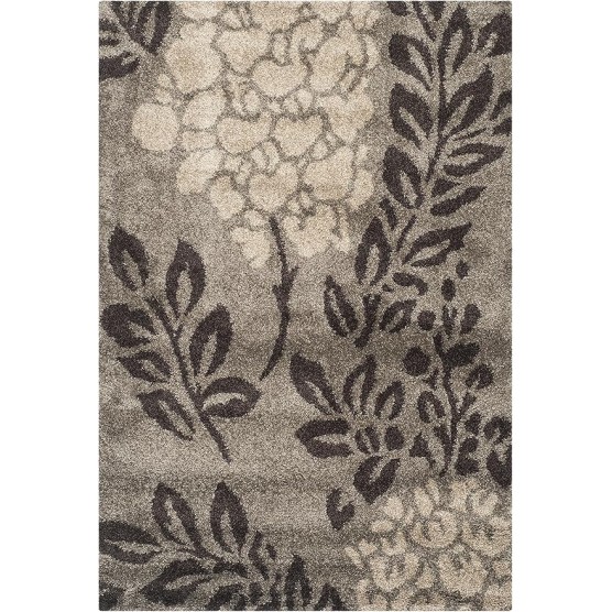 Area Rug 8x10 - Florida Shag Collection - Large - Smoke & Dark Brown, Floral Design, Non-Shedding & Easy Cleaning, Plush Thick Pile, Ideal for Living Room, Bedroom, Dining Space (SG456-7928)