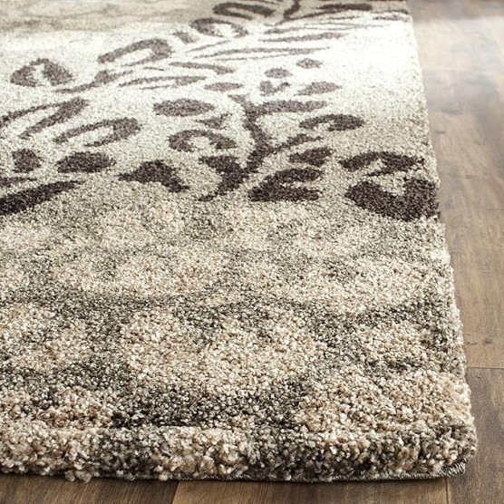 Area Rug 8x10 - Florida Shag Collection - Large - Smoke & Dark Brown, Floral Design, Non-Shedding & Easy Cleaning, Plush Thick Pile, Ideal for Living Room, Bedroom, Dining Space (SG456-7928)
