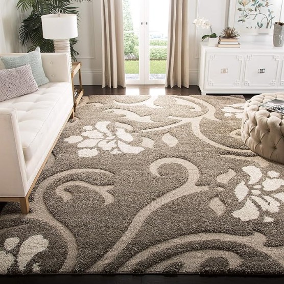 Florida Shag Collection Area Rug - 8' x 10', Smoke & Beige, Floral Design, Non-Shedding & Easy Care, 1.2-inch Thick Ideal for High Traffic Areas in Living Room, Bedroom (SG464-7913)