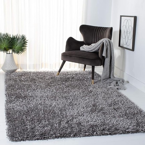 New Orleans Shag Collection Area Rug - 8' x 10', Grey & Grey, Handmade, 1.6-inch Thick Ideal for High Traffic Areas in Living Room, Bedroom (SG531-8080)