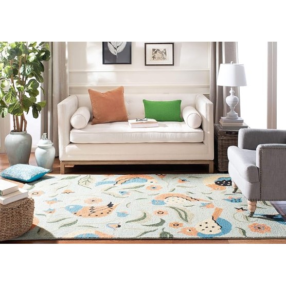 Blossom Collection Area Rug - 8'9" x 12', Sage & Multi, Handmade Wool, Ideal for High Traffic Areas in Living Room, Bedroom (BLM676A)