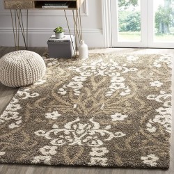Florida Shag Collection Area Rug - 9'6" x 13', Smoke & Beige, Floral Design, Non-Shedding & Easy Care, 1.2-inch Thick Ideal for High Traffic Areas in Living Room, Bedroom (SG457-7913)