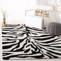 Florida Shag Collection Area Rug - 8'6" x 12', Ivory & Black, Zebra Print Design, Non-Shedding & Easy Care, 1.2-inch Thick Ideal for High Traffic Areas in Living Room, Bedroom (SG452-1290)