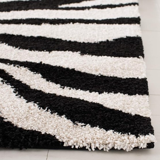 Florida Shag Collection Area Rug - 8'6" x 12', Ivory & Black, Zebra Print Design, Non-Shedding & Easy Care, 1.2-inch Thick Ideal for High Traffic Areas in Living Room, Bedroom (SG452-1290)