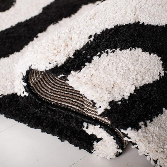 Florida Shag Collection Area Rug - 8'6" x 12', Ivory & Black, Zebra Print Design, Non-Shedding & Easy Care, 1.2-inch Thick Ideal for High Traffic Areas in Living Room, Bedroom (SG452-1290)