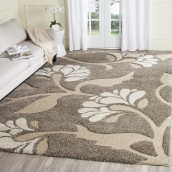 Florida Shag Collection Area Rug - 8'6" x 12', Smoke & Beige, Floral Design, Non-Shedding & Easy Care, 1.2-inch Thick Ideal for High Traffic Areas in Living Room, Bedroom (SG459-7913)