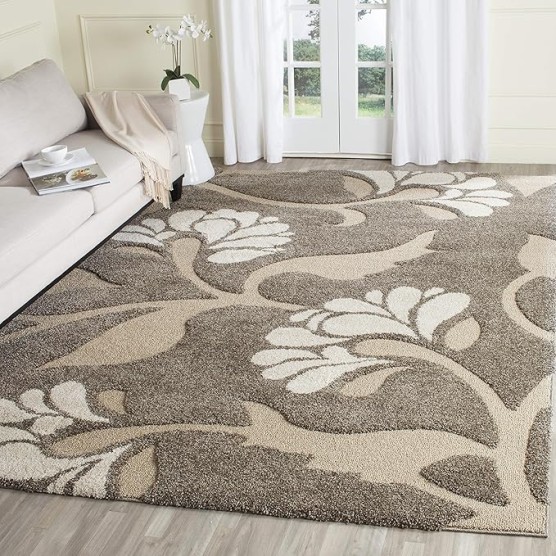 Florida Shag Collection Area Rug - 8'6" x 12', Smoke & Beige, Floral Design, Non-Shedding & Easy Care, 1.2-inch Thick Ideal for High Traffic Areas in Living Room, Bedroom (SG459-7913)
