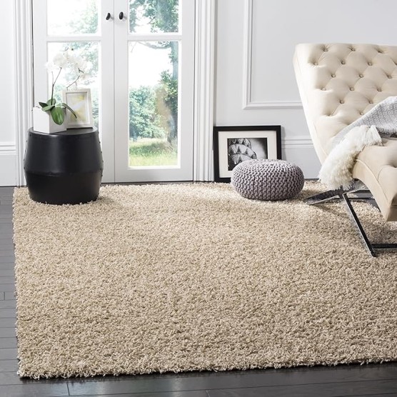 Athens Shag Collection Area Rug - 8' x 10', Beige, Non-Shedding & Easy Care, 1.5-inch Thick Ideal for High Traffic Areas in Living Room, Bedroom (SGA119G)