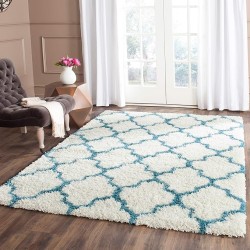 Kids Shag Collection Area Rug - 8'6" x 12', Ivory & Blue, Moroccan Trellis Design, Non-Shedding & Easy Care, 2-inch Thick Ideal for High Traffic Areas in Living Room, Bedroom (SGK569C)