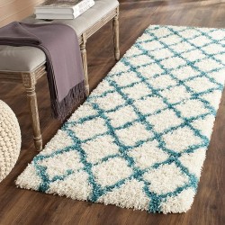 Kids Shag Collection Area Rug - 8'6" x 12', Ivory & Blue, Moroccan Trellis Design, Non-Shedding & Easy Care, 2-inch Thick Ideal for High Traffic Areas in Living Room, Bedroom (SGK569C)