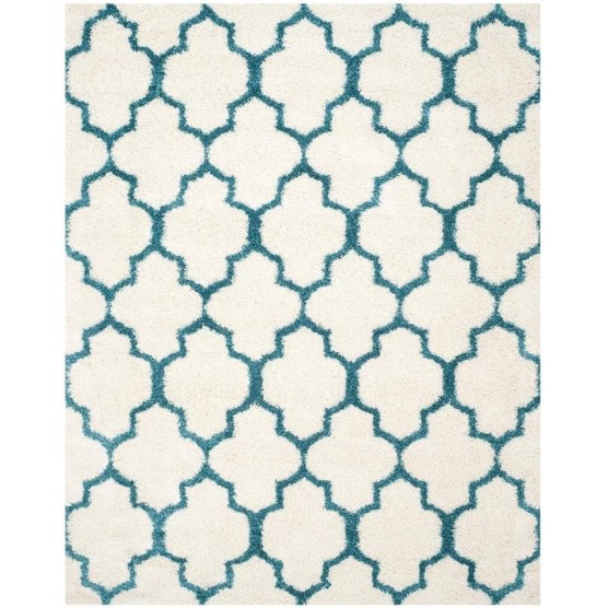 Kids Shag Collection Area Rug - 8'6" x 12', Ivory & Blue, Moroccan Trellis Design, Non-Shedding & Easy Care, 2-inch Thick Ideal for High Traffic Areas in Living Room, Bedroom (SGK569C)