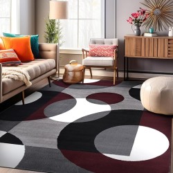 Modern Circles Carpet Easy Maintenance for Home Office,Living Room,Bedroom,Kitchen Soft Area Rug 9' x 12' Burgundy