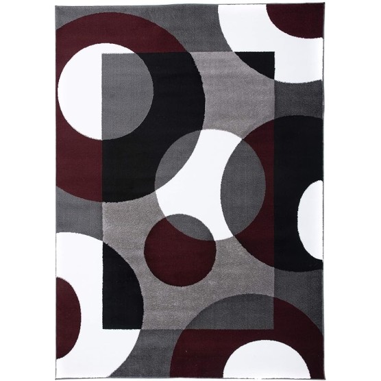 Modern Circles Carpet Easy Maintenance for Home Office,Living Room,Bedroom,Kitchen Soft Area Rug 9' x 12' Burgundy