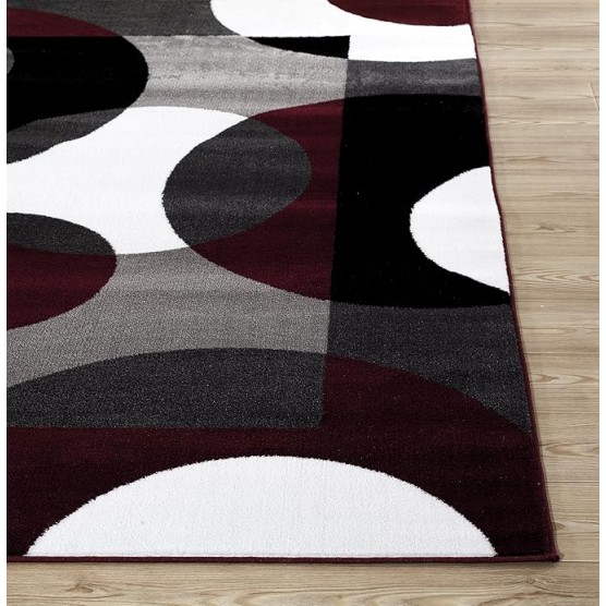 Modern Circles Carpet Easy Maintenance for Home Office,Living Room,Bedroom,Kitchen Soft Area Rug 9' x 12' Burgundy