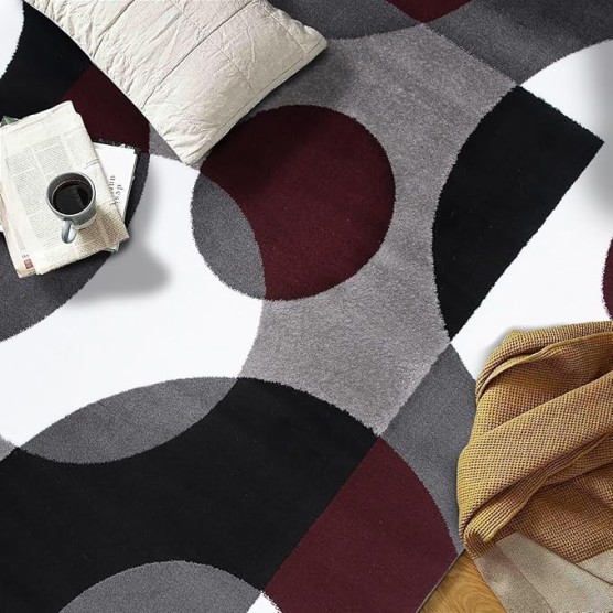 Modern Circles Carpet Easy Maintenance for Home Office,Living Room,Bedroom,Kitchen Soft Area Rug 9' x 12' Burgundy