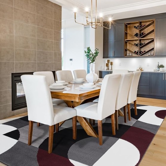 Modern Circles Carpet Easy Maintenance for Home Office,Living Room,Bedroom,Kitchen Soft Area Rug 9' x 12' Burgundy