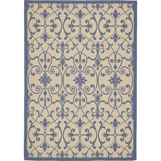 Outdoor Botanical Collection Area Rug - Gate (8' x 11' 4" Rectangle, Blue/ Beige)