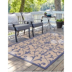 Outdoor Botanical Collection Area Rug - Gate (8' x 11' 4" Rectangle, Blue/ Beige)