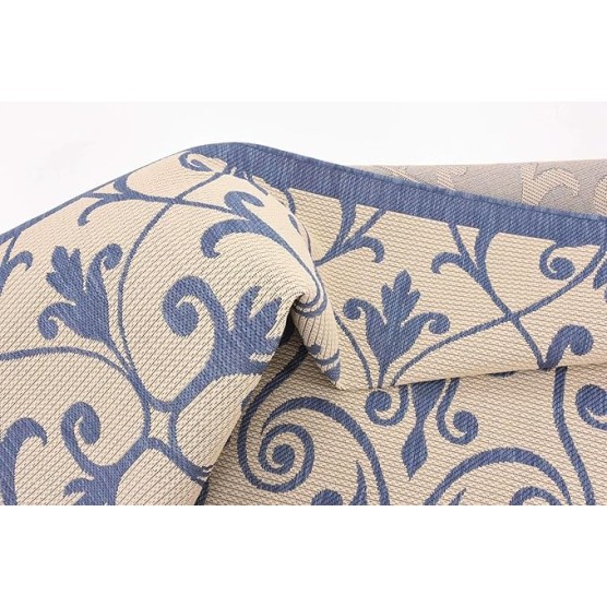 Outdoor Botanical Collection Area Rug - Gate (8' x 11' 4" Rectangle, Blue/ Beige)