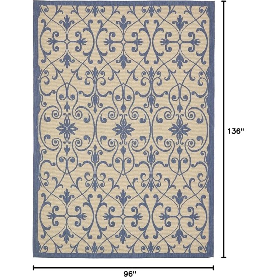 Outdoor Botanical Collection Area Rug - Gate (8' x 11' 4" Rectangle, Blue/ Beige)
