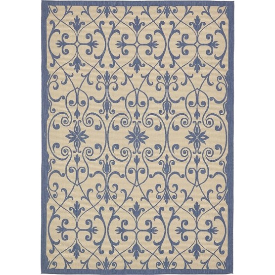 Outdoor Botanical Collection Area Rug - Gate (8' x 11' 4" Rectangle, Blue/ Beige)