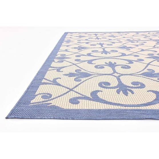 Outdoor Botanical Collection Area Rug - Gate (8' x 11' 4" Rectangle, Blue/ Beige)