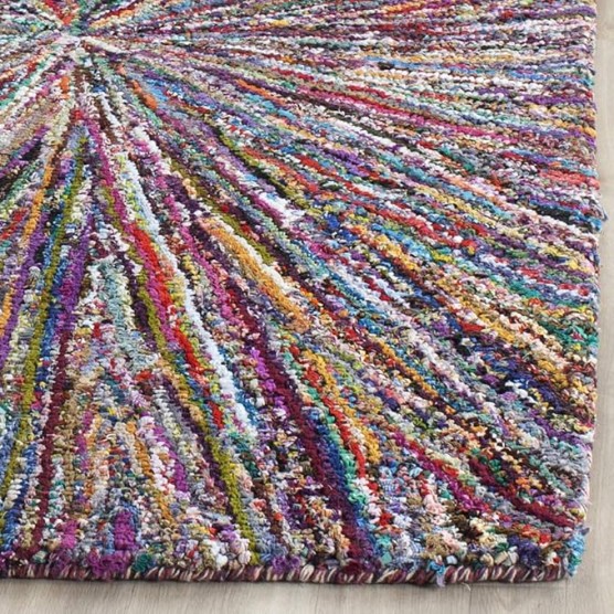 Nantucket Collection Area Rug - 9' x 12', Multi, Handmade Boho Abstract Burst Cotton, Ideal for High Traffic Areas in Living Room, Bedroom (NAN319A)
