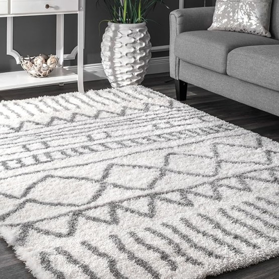 Renata Moroccan Shag Area Rug, 8x10, Grey