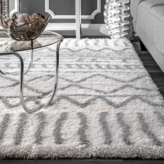 Renata Moroccan Shag Area Rug, 8x10, Grey