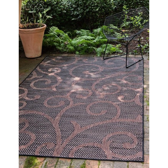 Outdoor Botanical Collection Area Rug - Vine (9' x 12' 2" Rectangle, Chocolate Brown/ Black)