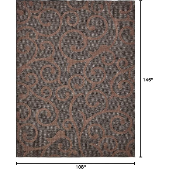 Outdoor Botanical Collection Area Rug - Vine (9' x 12' 2" Rectangle, Chocolate Brown/ Black)