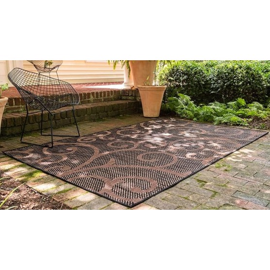 Outdoor Botanical Collection Area Rug - Vine (9' x 12' 2" Rectangle, Chocolate Brown/ Black)