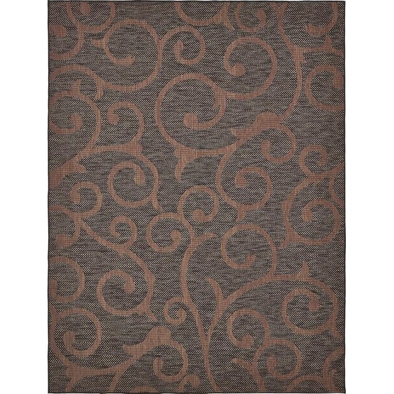 Outdoor Botanical Collection Area Rug - Vine (9' x 12' 2" Rectangle, Chocolate Brown/ Black)