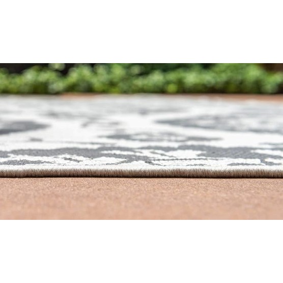 Outdoor Botanical Collection Area Rug - Medallion (9' x 12' Rectangle, Gray/ Silver)