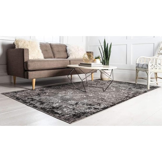 Outdoor Botanical Collection Area Rug - Manchester (9' x 12' 2" Rectangle, Light Gray/ Black)