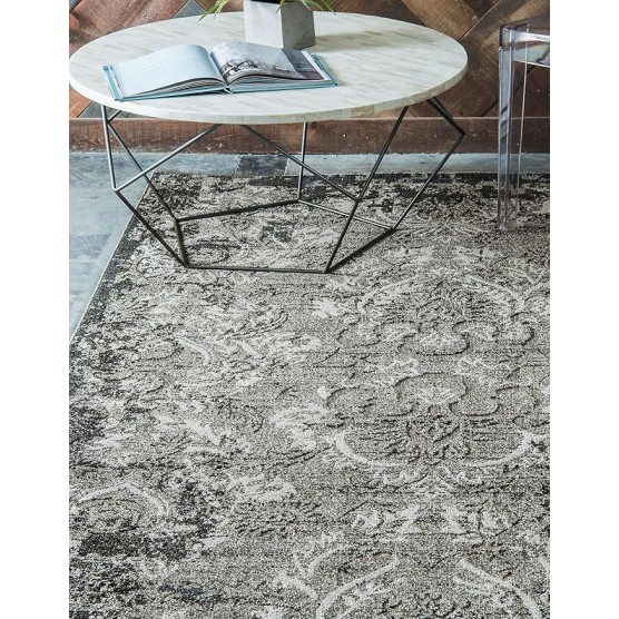 Outdoor Botanical Collection Area Rug - Manchester (9' x 12' 2" Rectangle, Light Gray/ Black)