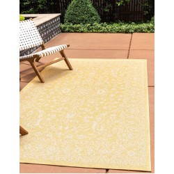 Outdoor Botanical Collection Area Rug - Allover (7' 1" x 10' Rectangle, Yellow/ Beige)