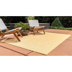 Outdoor Botanical Collection Area Rug - Allover (7' 1" x 10' Rectangle, Yellow/ Beige)