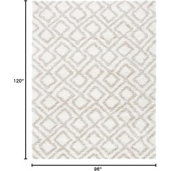 Arizona Shag Collection 8' x 10' Ivory/Beige ASG740A Moroccan Diamond Non-Shedding Living Room Bedroom Dining Room Entryway Plush 1.6-inch Thick Area Rug