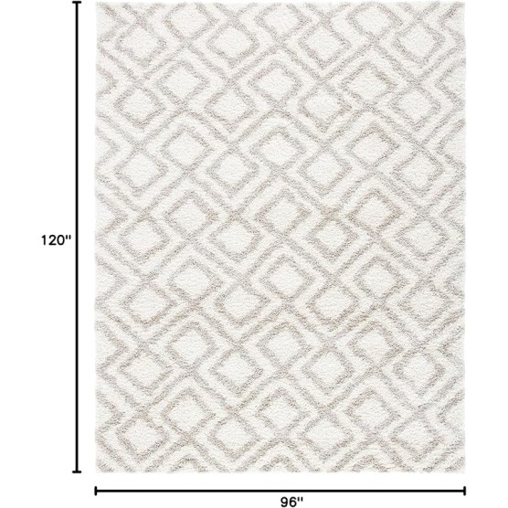 Arizona Shag Collection 8' x 10' Ivory/Beige ASG740A Moroccan Diamond Non-Shedding Living Room Bedroom Dining Room Entryway Plush 1.6-inch Thick Area Rug