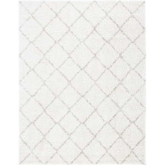 Arizona Shag Collection Area Rug - 9' x 12', Ivory & Beige, Diamond Trellis Design, Non-Shedding & Easy Care, 1.6-inch Thick Ideal for High Traffic Areas in Living Room, Bedroom (ASG742A)