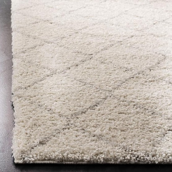 Arizona Shag Collection Area Rug - 9' x 12', Ivory & Beige, Diamond Trellis Design, Non-Shedding & Easy Care, 1.6-inch Thick Ideal for High Traffic Areas in Living Room, Bedroom (ASG742A)