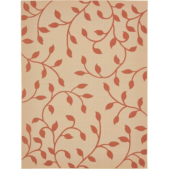 Outdoor Botanical Collection Floral, Vines, Coastal, Indoor and Outdoor Area Rug (9' x 12' Rectangular, Terracotta)
