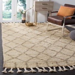 Area Rug 8x10 - Casablanca Shag Collection - Large - Ivory & Light Grey, Handmade New Zealand Wool, Moroccan Trellis Tassel Design, Ideal for Living Room, Bedroom, Dining Space (CSB725B)